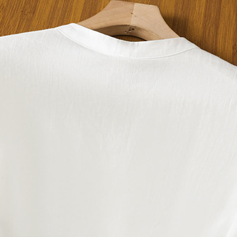 Chemise décontractée en coton et Buddha Stones brodés, boutons grenouille, col ras du cou, manches mi-longues - image 16