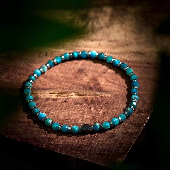 Bracelet de communication en apatite et hématite avec Buddha Stones