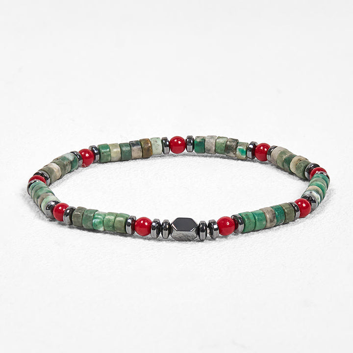 Bracelet puissant en pierre verte Buddha Stones , hématite et corail rouge