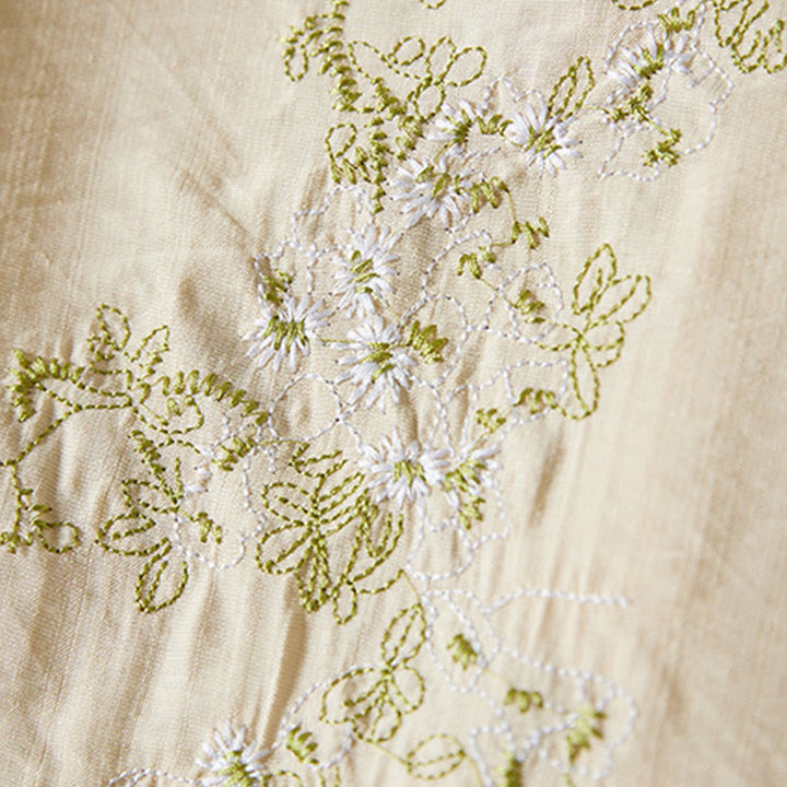 Buddha Stones décontractée en coton et lin pour femme, motif floral brodé, boutons grenouille, col incliné, manches trois-quarts - image 11