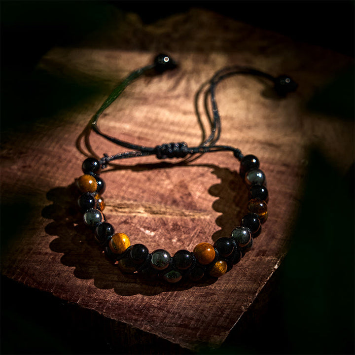 Ensemble de 3 Buddha Stones en onyx noir, œil de tigre et pierre de sang africaine, protection et support