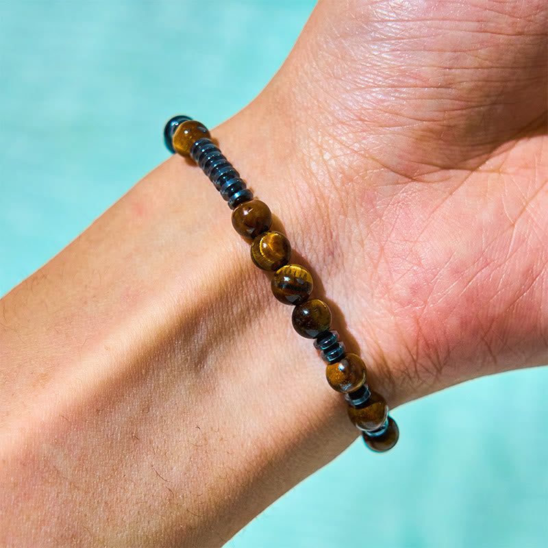 Ensemble de 3 bracelets de protection en pierre de lave œil de tigre et Buddha Stones