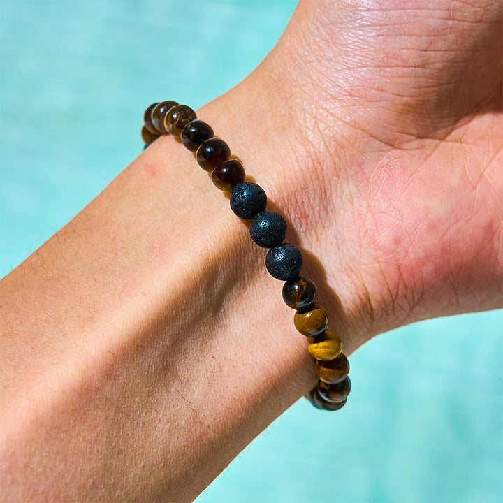 Ensemble de 3 bracelets de protection en pierre de lave œil de tigre et Buddha Stones