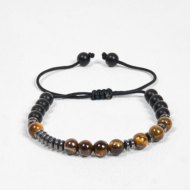 Ensemble de 3 bracelets de protection en pierre de lave œil de tigre et Buddha Stones