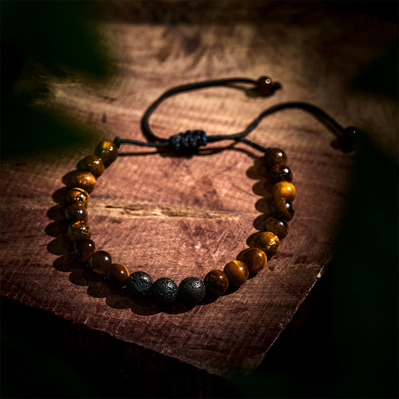 Ensemble de 3 bracelets de protection en pierre de lave œil de tigre et Buddha Stones
