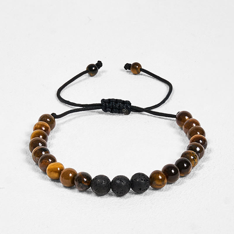 Ensemble de 3 bracelets de protection en pierre de lave œil de tigre et Buddha Stones