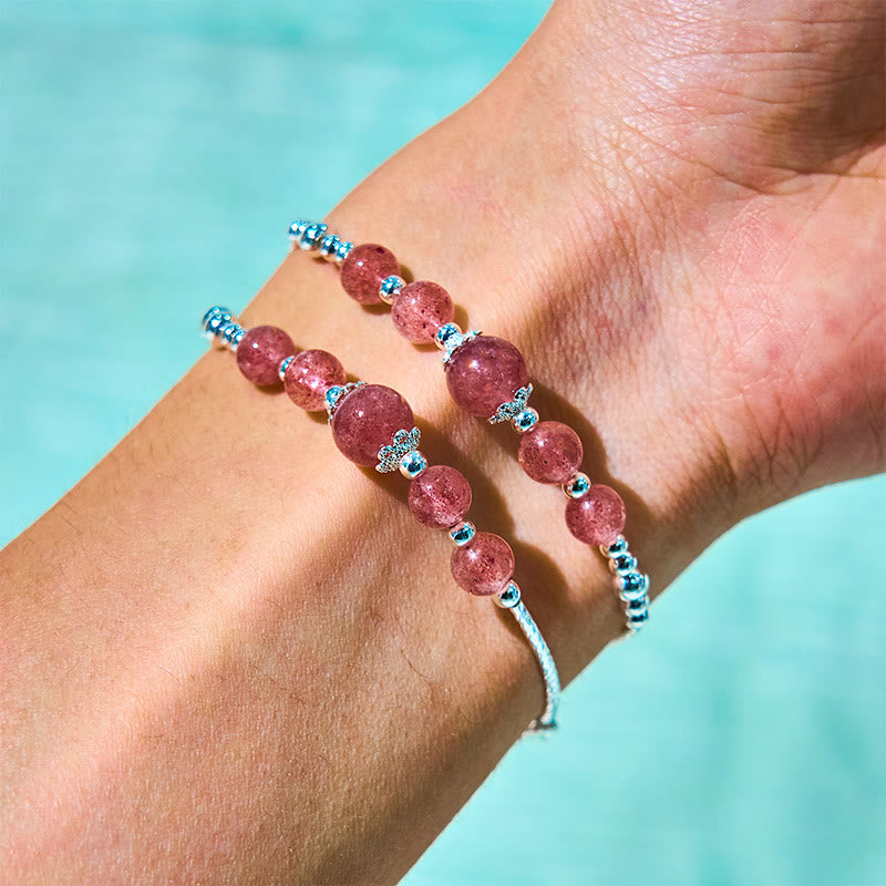 Bracelet double tour en quartz Buddha Stones naturel avec breloque en forme de rosette et nœud papillon