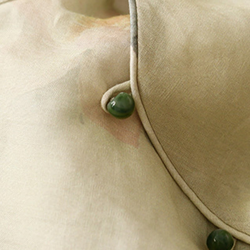 Buddha Stones décontractée en coton et lin pour femme, motif lotus, boutons grenouille, col incliné, manches trois-quarts - image 7