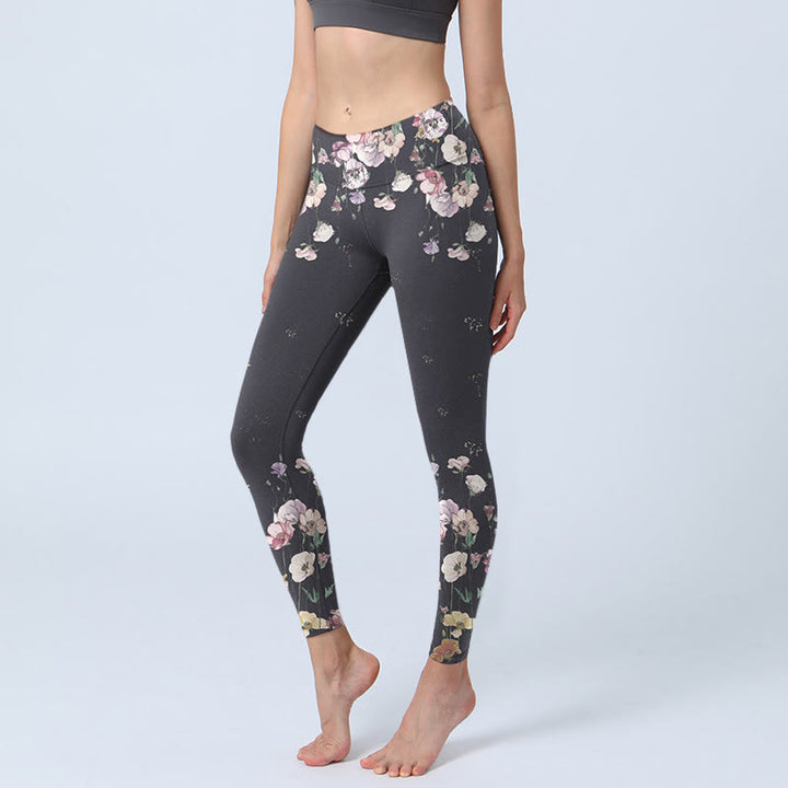Leggings de sport à imprimé fleurs de pensées et Buddha Stones pour femme, pantalon de yoga - Noir - US18，UK/AU22，EU50 (4XL) - image 1