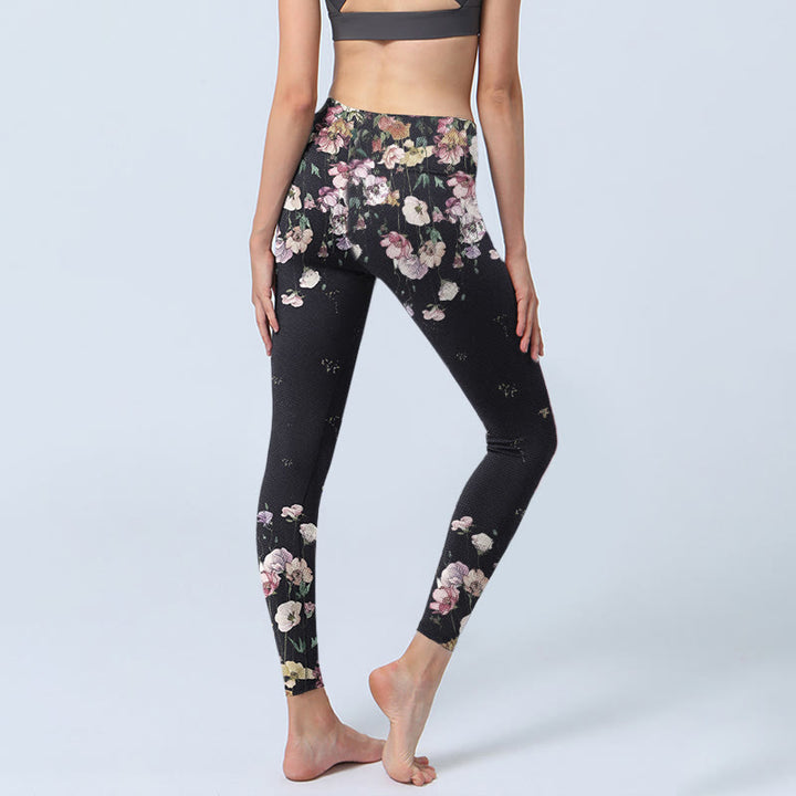 Leggings de sport à imprimé fleurs de pensées et Buddha Stones pour femme, pantalon de yoga - image 3