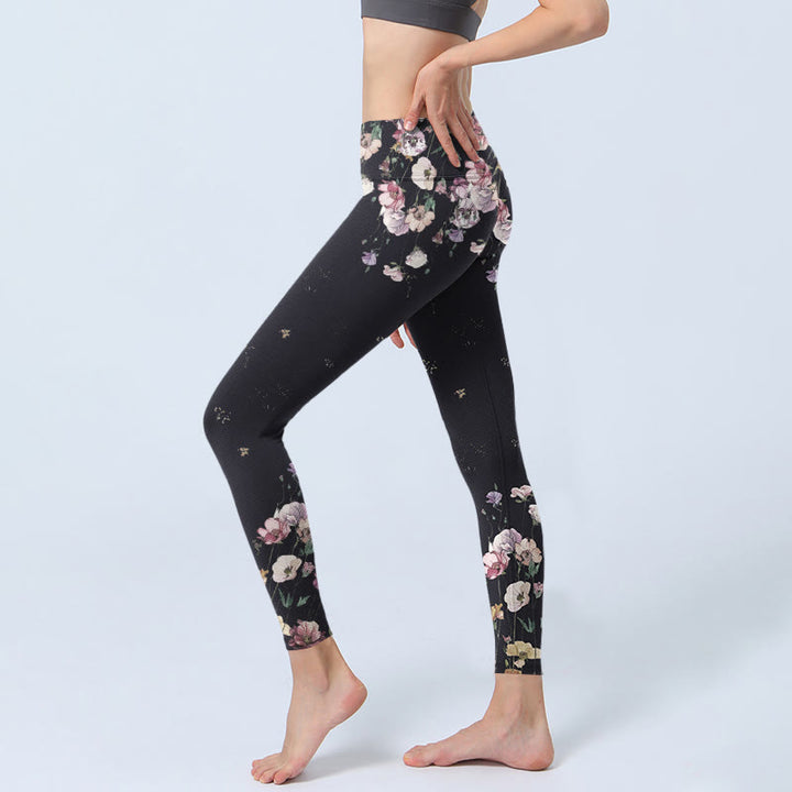 Leggings de sport à imprimé fleurs de pensées et Buddha Stones pour femme, pantalon de yoga - image 3
