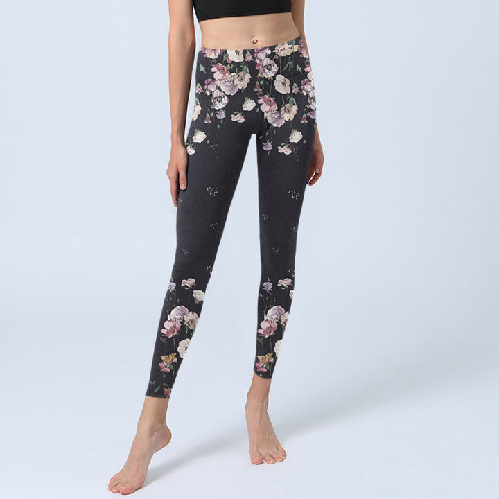 Leggings de sport à imprimé fleurs de pensées et Buddha Stones pour femme, pantalon de yoga - image 5