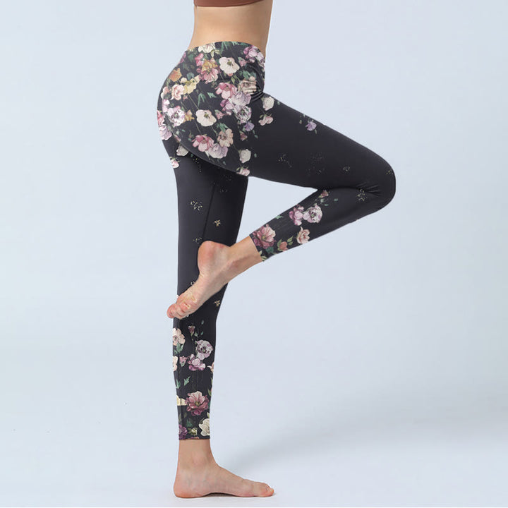 Leggings de sport à imprimé fleurs de pensées et Buddha Stones pour femme, pantalon de yoga - image 4