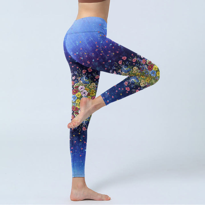 Leggings de sport à imprimé floral dégradé de couleurs et Buddha Stones pour femme - image 4