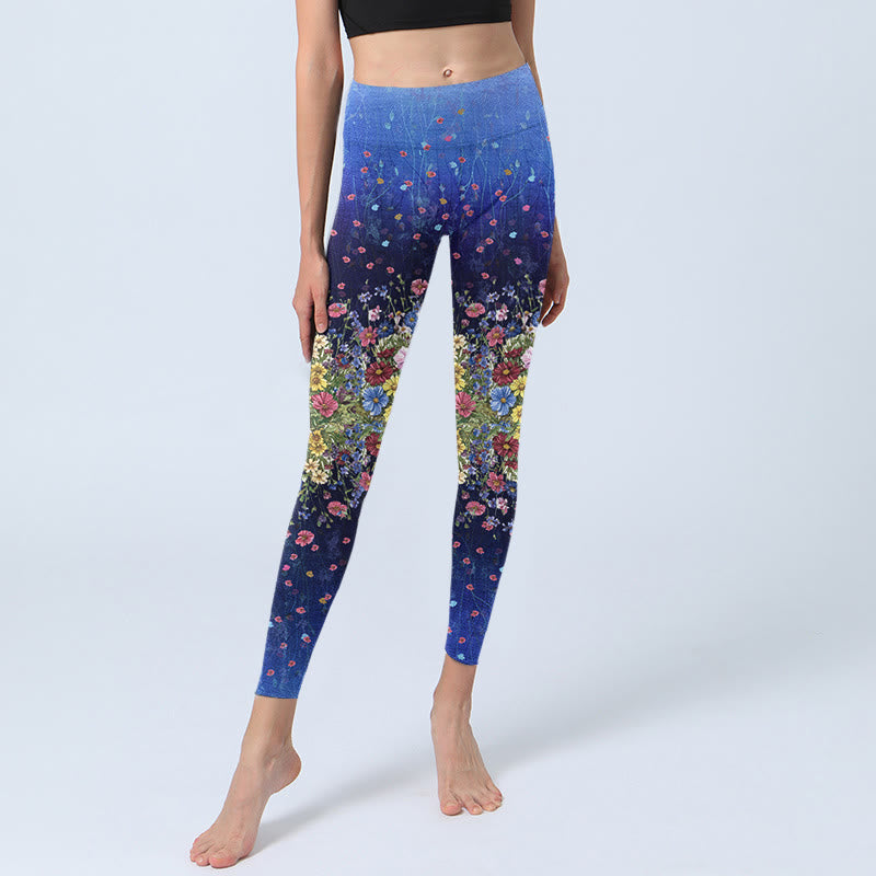Leggings de sport à imprimé floral dégradé de couleurs et Buddha Stones pour femme - image 6