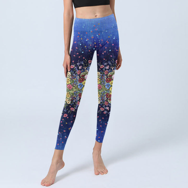 Leggings de sport à imprimé floral dégradé de couleurs et Buddha Stones pour femme - image 6