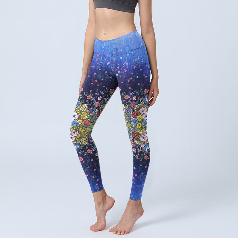 Leggings de sport à imprimé floral dégradé de couleurs et Buddha Stones pour femme - Bleu foncé - US18，UK/AU22，EU50 (4XL) - image 1