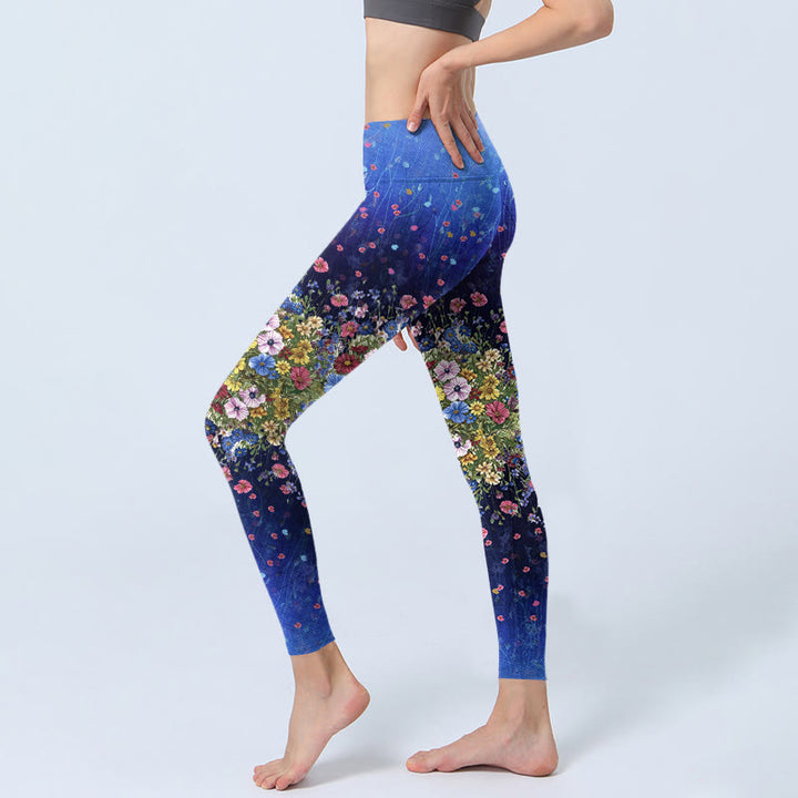 Leggings de sport à imprimé floral dégradé de couleurs et Buddha Stones pour femme - image 3