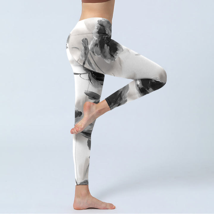 Leggings de sport imprimés de Buddha Stones et de roses aquarelles pour femmes - image 4