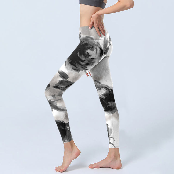 Leggings de sport imprimés de Buddha Stones et de roses aquarelles pour femmes - image 3