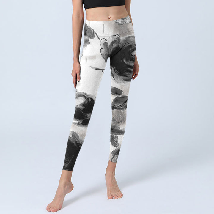 Leggings de sport imprimés de Buddha Stones et de roses aquarelles pour femmes - image 6