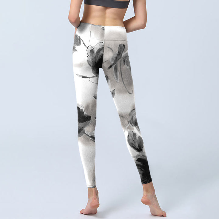 Leggings de sport imprimés de Buddha Stones et de roses aquarelles pour femmes - image 6