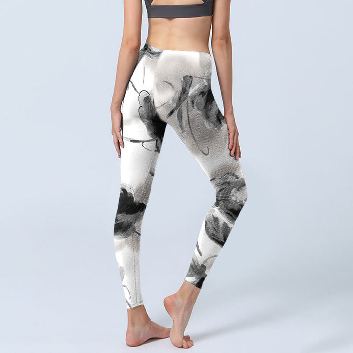 Leggings de sport imprimés de Buddha Stones et de roses aquarelles pour femmes - image 4