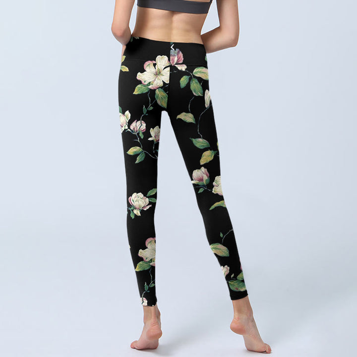 Leggings de sport à imprimé fleurs de magnolia Buddha Stones pour femme, pantalon de yoga - image 6