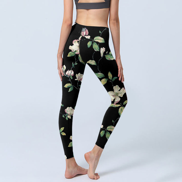 Leggings de sport à imprimé fleurs de magnolia Buddha Stones pour femme, pantalon de yoga - image 4