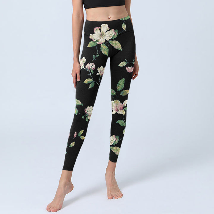 Leggings de sport à imprimé fleurs de magnolia Buddha Stones pour femme, pantalon de yoga - image 6
