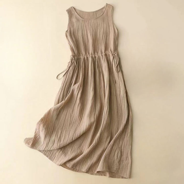 Robe midi décontractée en acrylique avec cordon de serrage à la taille et poches, style bohème, motif Buddha Stones - BurlyWood - US8-10，UK/AU12-14，EU40-42 (2XL) - image 0