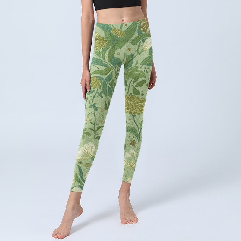 Leggings de sport imprimés Buddha Stones et divers motifs de fleurs et de feuilles pour femmes - image 5