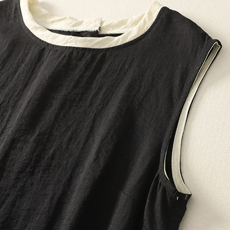 Robe mi-longue décontractée en polyester avec coutures colorées et boutons faits à la main, sans manches, avec poches - image 1