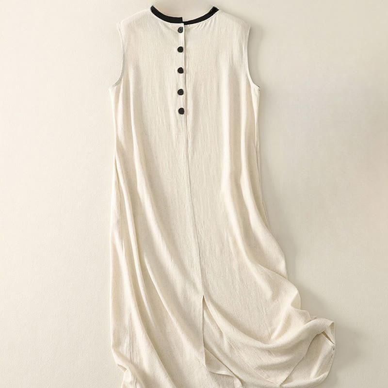 Robe mi-longue décontractée en polyester avec coutures colorées et boutons faits à la main, sans manches, avec poches - image 6