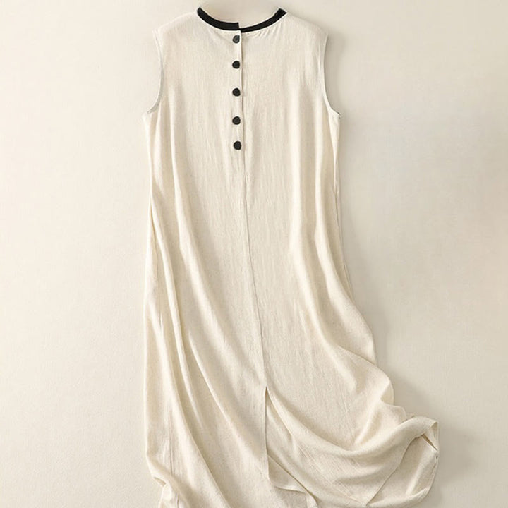 Robe mi-longue décontractée en polyester avec coutures colorées et boutons faits à la main, sans manches, avec poches - image 6