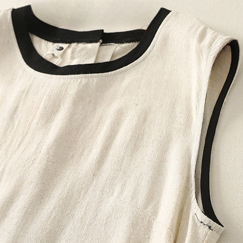 Robe mi-longue décontractée en polyester avec coutures colorées et boutons faits à la main, sans manches, avec poches - image 8
