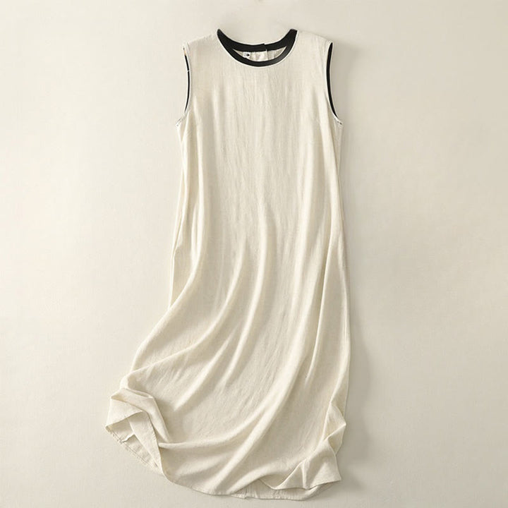 Robe mi-longue décontractée en polyester avec coutures colorées et boutons faits à la main, sans manches, avec poches - Beige - US8-10，UK/AU12-14，EU40-42 (2XL) - image 5