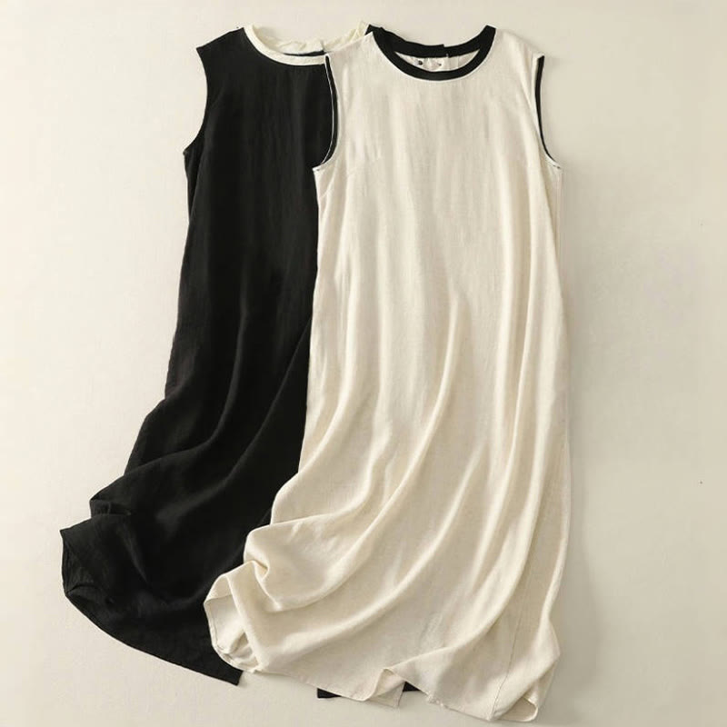 Robe mi-longue décontractée en polyester avec coutures colorées et boutons faits à la main, sans manches, avec poches - image 15