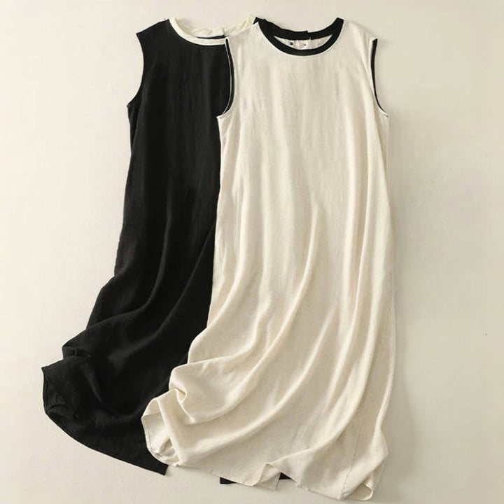 Robe mi-longue décontractée en polyester avec coutures colorées et boutons faits à la main, sans manches, avec poches - image 15