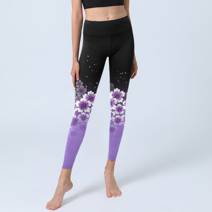 Leggings de sport à imprimé Buddha Stones blanc violet et fleurs de cerisier pour femme - image 5