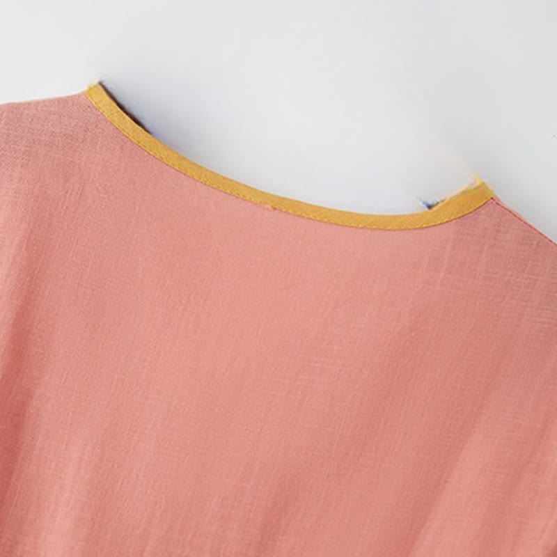 Robe mi-longue décontractée d'été à lacets et col en V, manches courtes, motif Buddha Stones - image 3