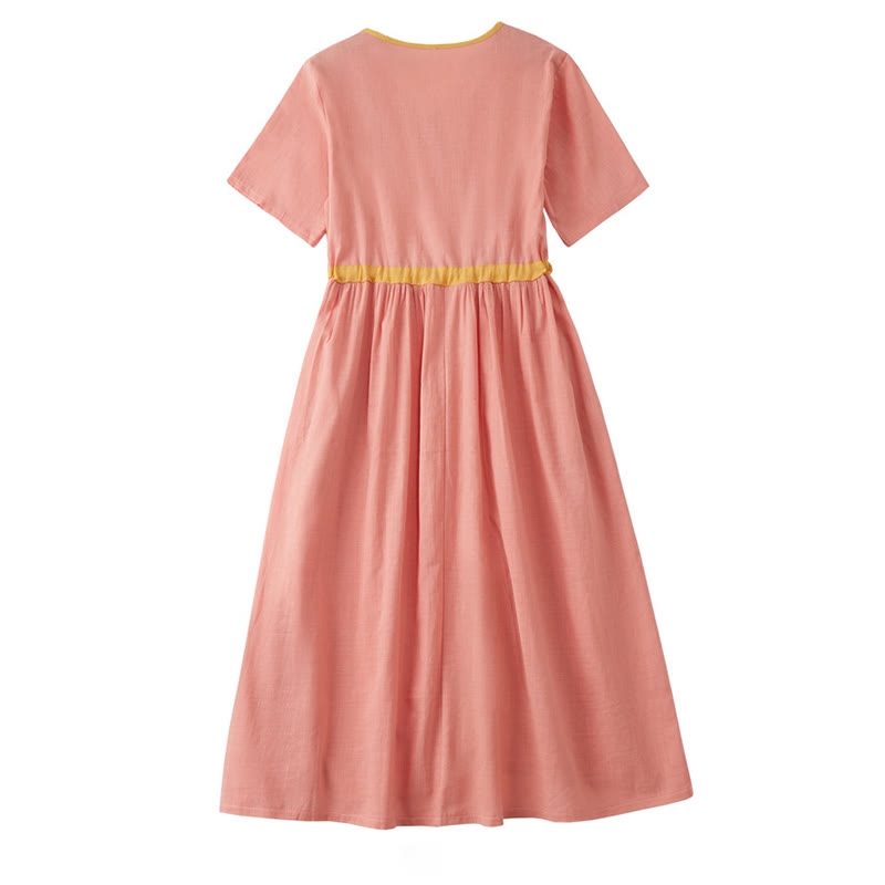 Robe mi-longue décontractée d'été à lacets et col en V, manches courtes, motif Buddha Stones - image 1