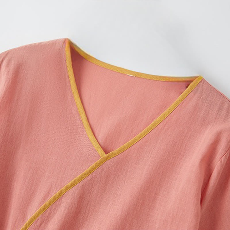 Robe mi-longue décontractée d'été à lacets et col en V, manches courtes, motif Buddha Stones - image 2