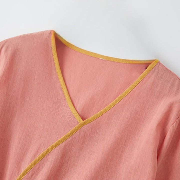 Robe mi-longue décontractée d'été à lacets et col en V, manches courtes, motif Buddha Stones - image 2