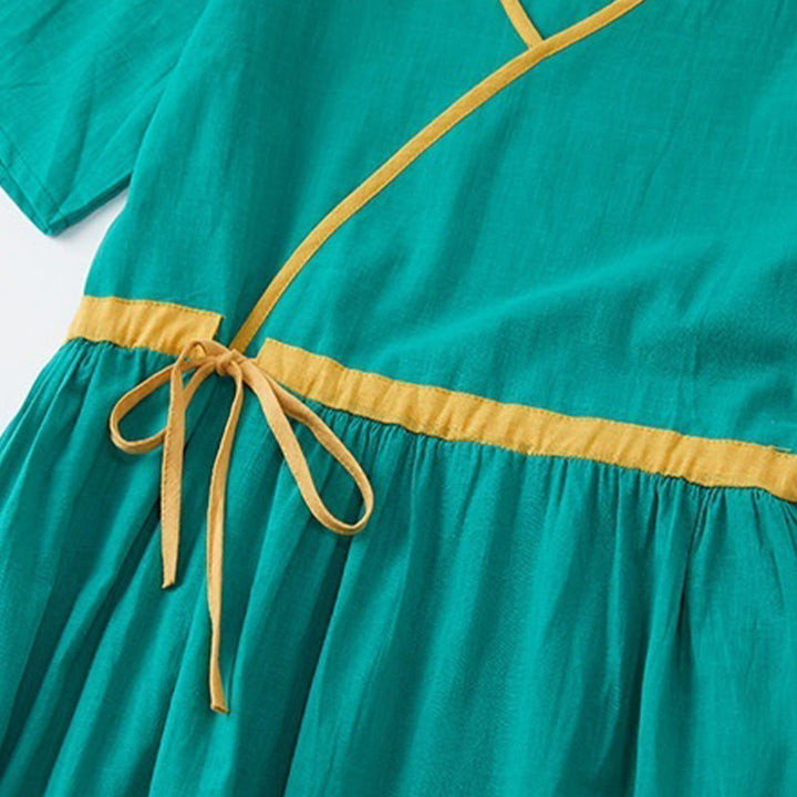 Robe mi-longue décontractée d'été à lacets et col en V, manches courtes, motif Buddha Stones - image 11