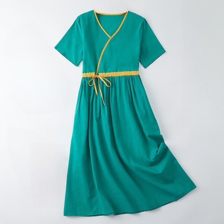 Robe mi-longue décontractée d'été à lacets et col en V, manches courtes, motif Buddha Stones - Vert clair - US8-10，UK/AU12-14，EU40-42 (2XL) - image 9