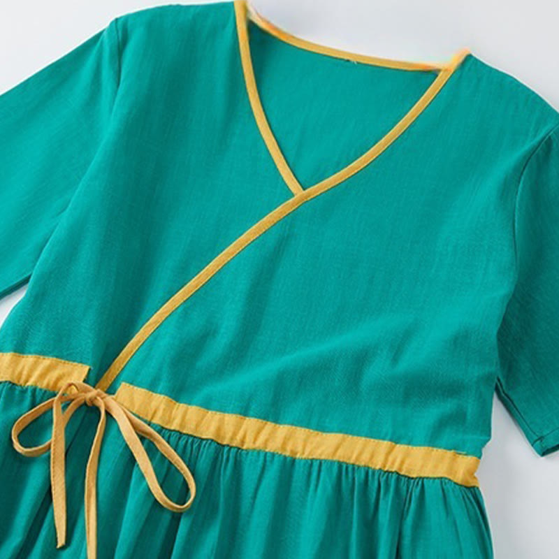 Robe mi-longue décontractée d'été à lacets et col en V, manches courtes, motif Buddha Stones - image 10