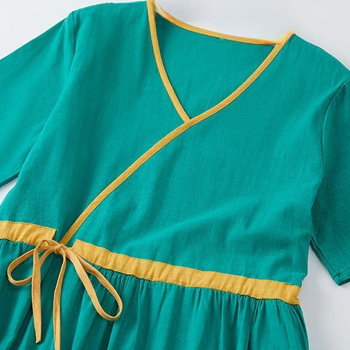 Robe mi-longue décontractée d'été à lacets et col en V, manches courtes, motif Buddha Stones - image 10