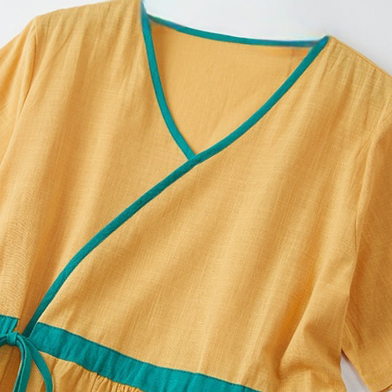 Robe mi-longue décontractée d'été à lacets et col en V, manches courtes, motif Buddha Stones - image 13