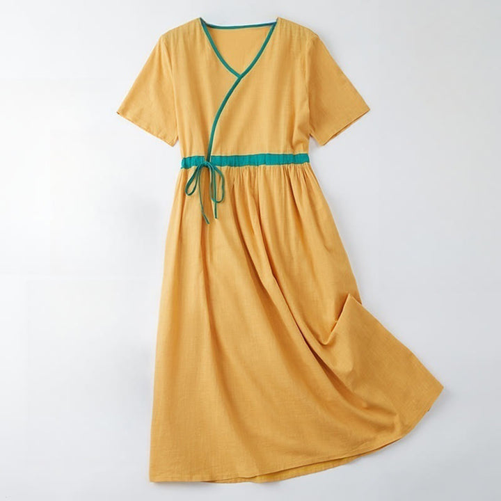 Robe mi-longue décontractée d'été à lacets et col en V, manches courtes, motif Buddha Stones - verge d'or - US8-10，UK/AU12-14，EU40-42 (2XL) - image 12